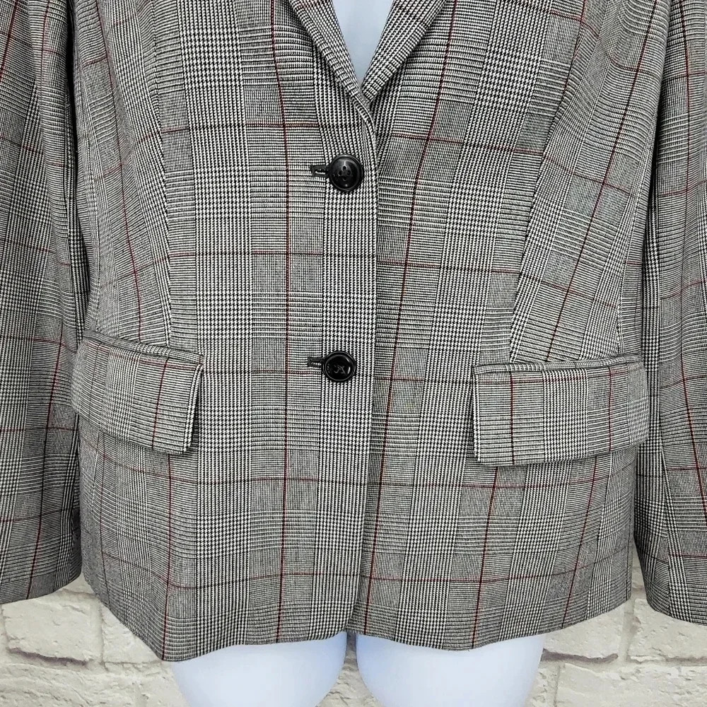 TOMMY HILFIGER Gray Plaid Two Button Blazer Jacket Sz 14 Business Casual Office - Picture 3 of 15